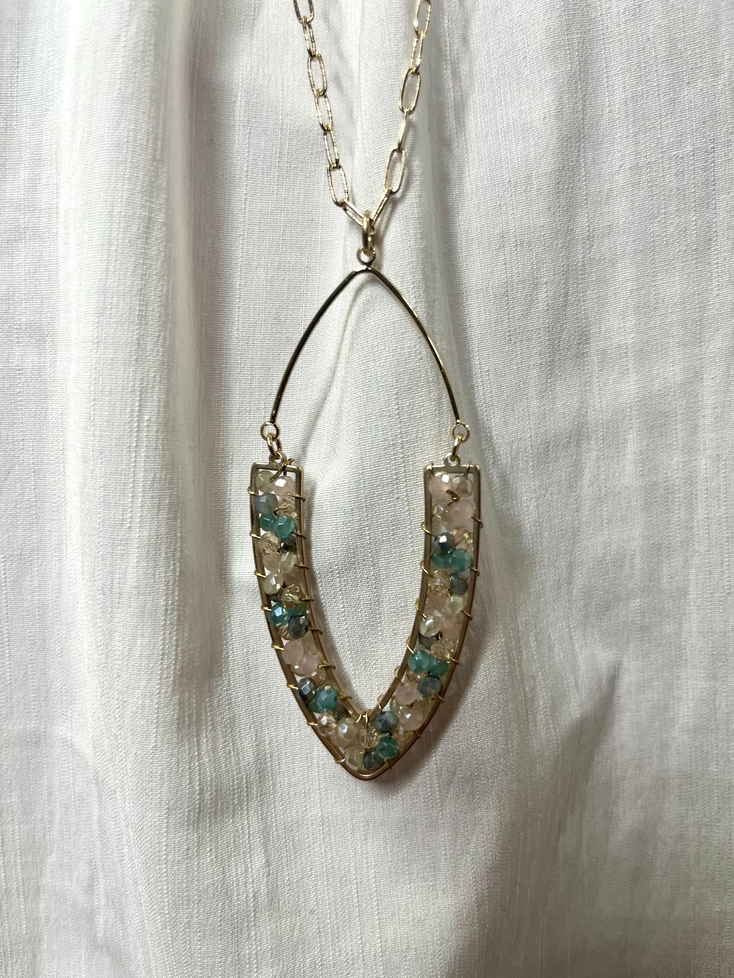 Light Multi Beaded V Necklace