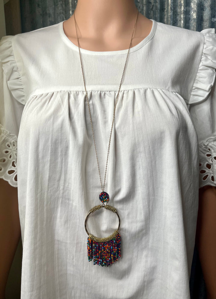 Gold Multi Beaded Fringe Necklace
