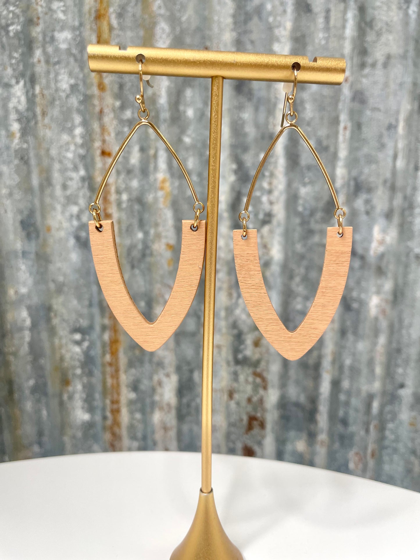 Wood Pointed Tear Drop Earrings