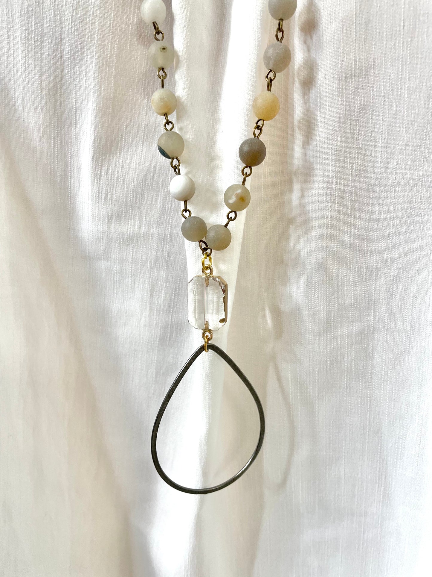 Beaded Necklace with Grey Teardrop