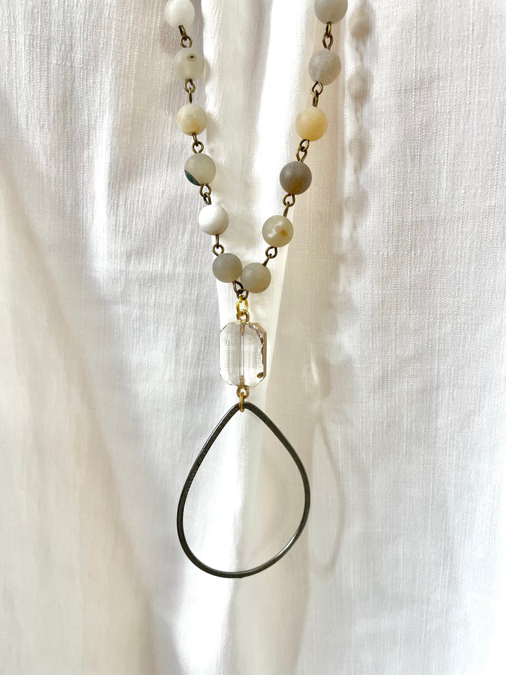 Beaded Necklace with Grey Teardrop