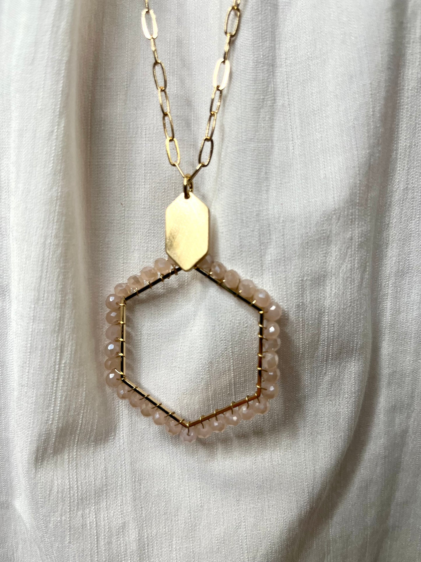 Pink Beaded Hexagon Necklace