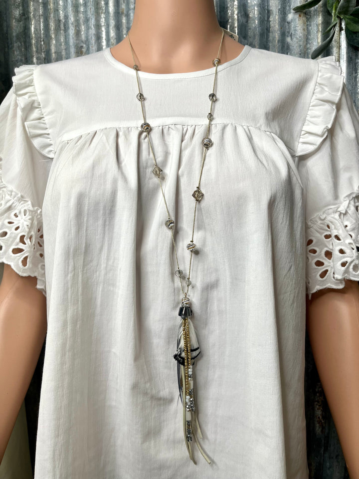 Beaded Feather Fringe Necklace
