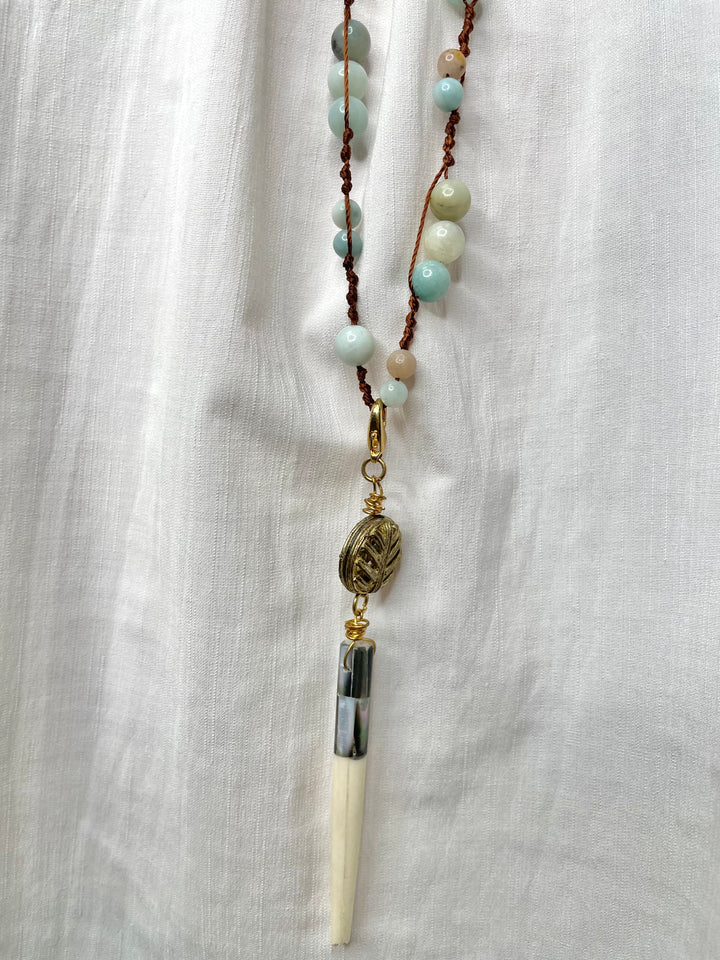 Aqua Beaded Horn Necklace