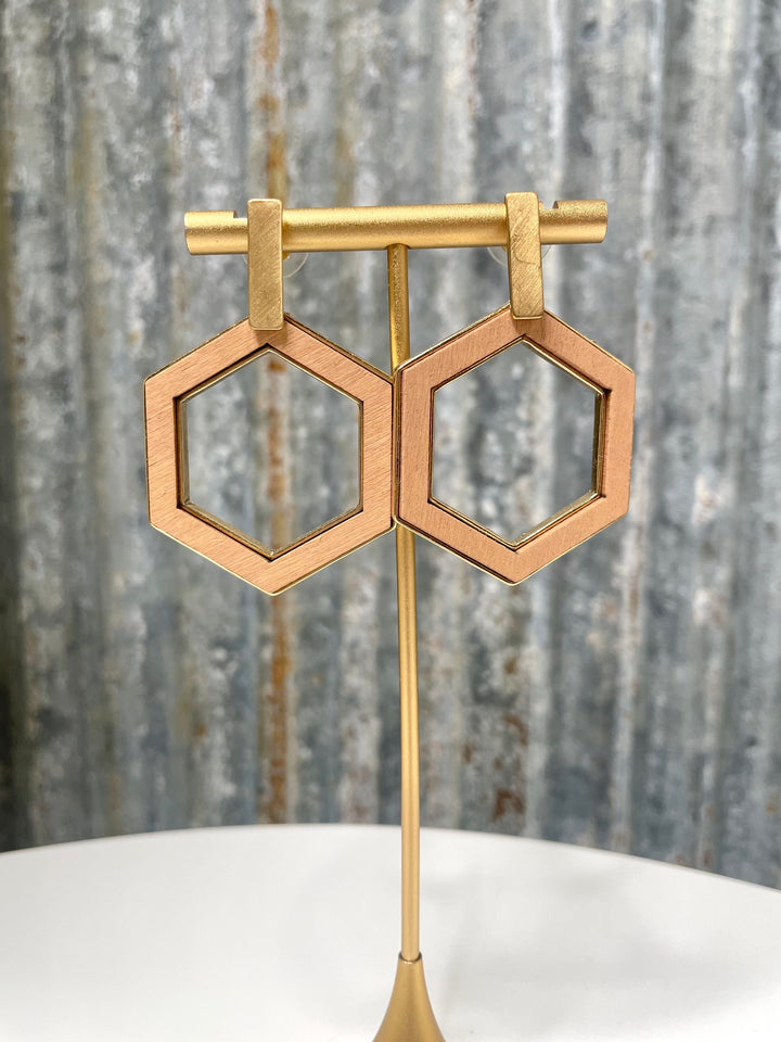 Wood Hexagon Earrings