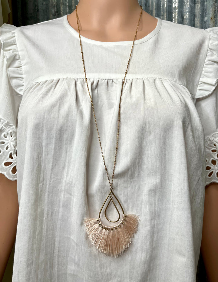 Pink Fringe Double Teardrop Necklace