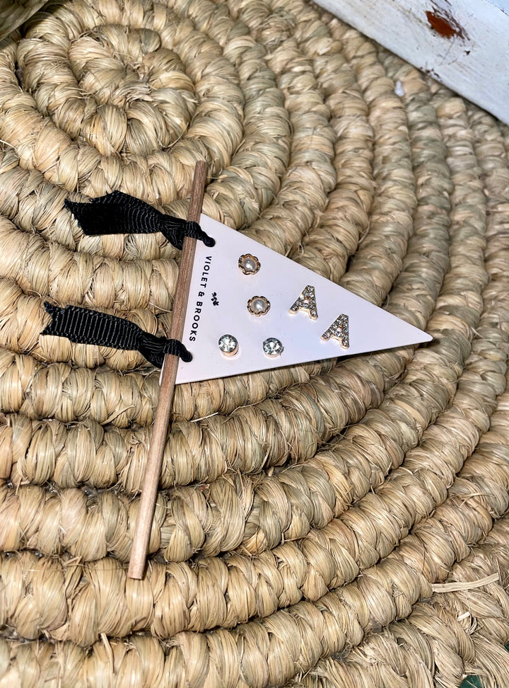 Flag Earring Initial Studs