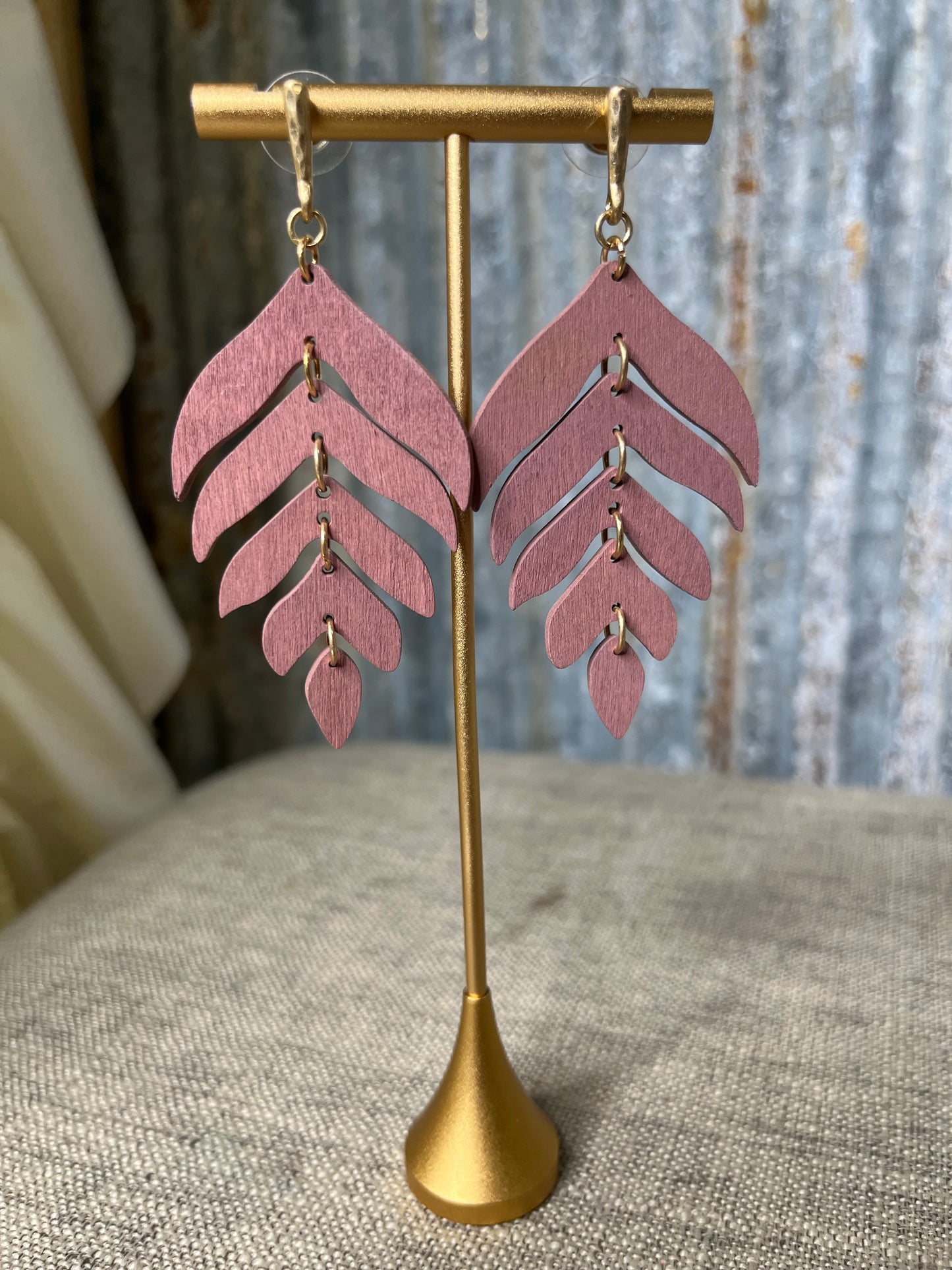 Wood Leaf Earrings