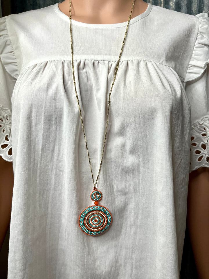 Orange & Blue Circle Pendant Necklace