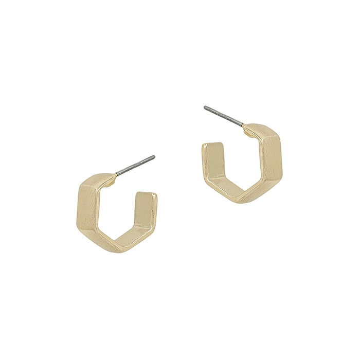 Matte Sliver Huggie Hexagon Hoop .5" Earring
