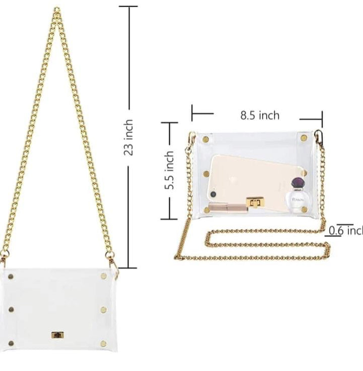 Red & White Stripe Beaded Purse Strap & Clear Bag