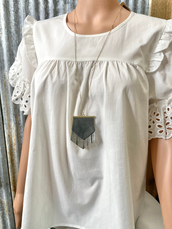 Grey Leather Fringe Necklace