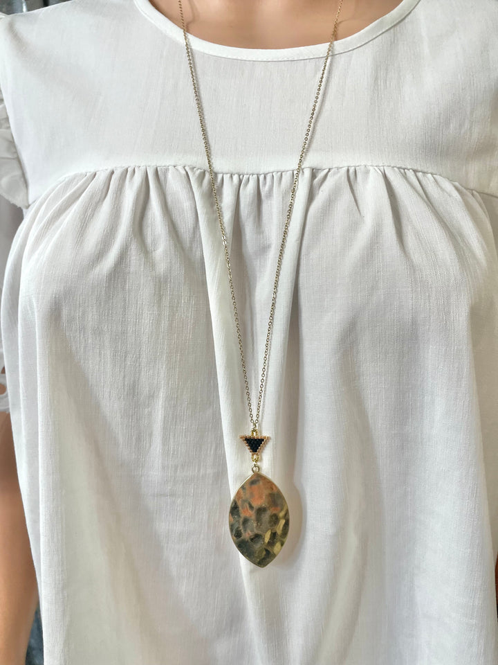 Black Triangle with Hammered Gold Pendant Necklace