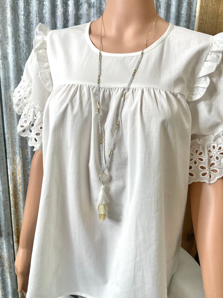 White & Gold Tassel Necklace