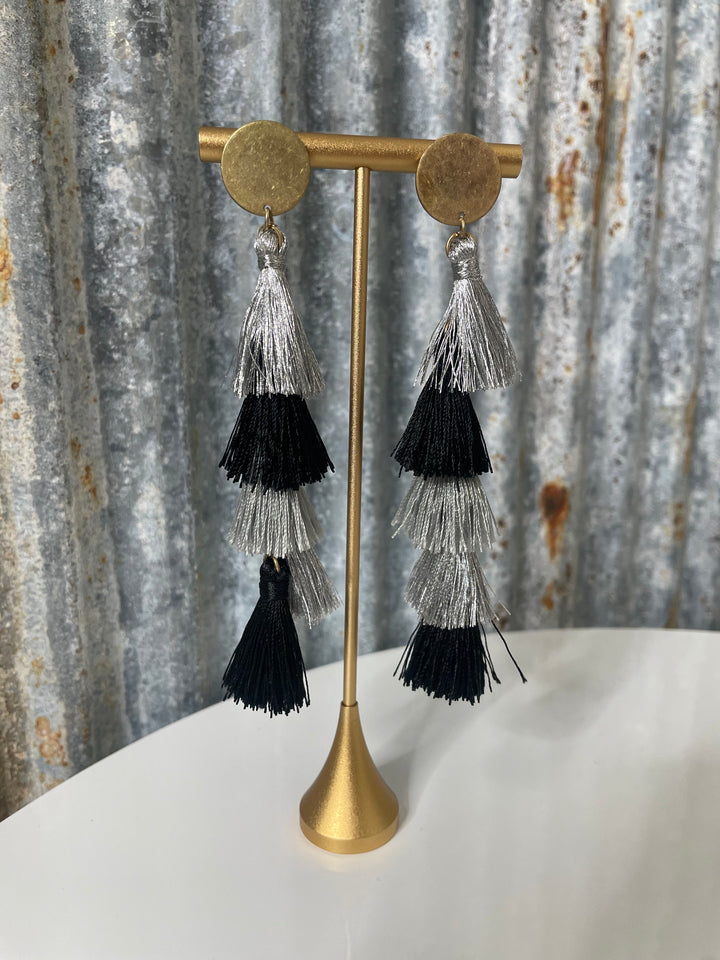 Grey & Black Tassel Earrings