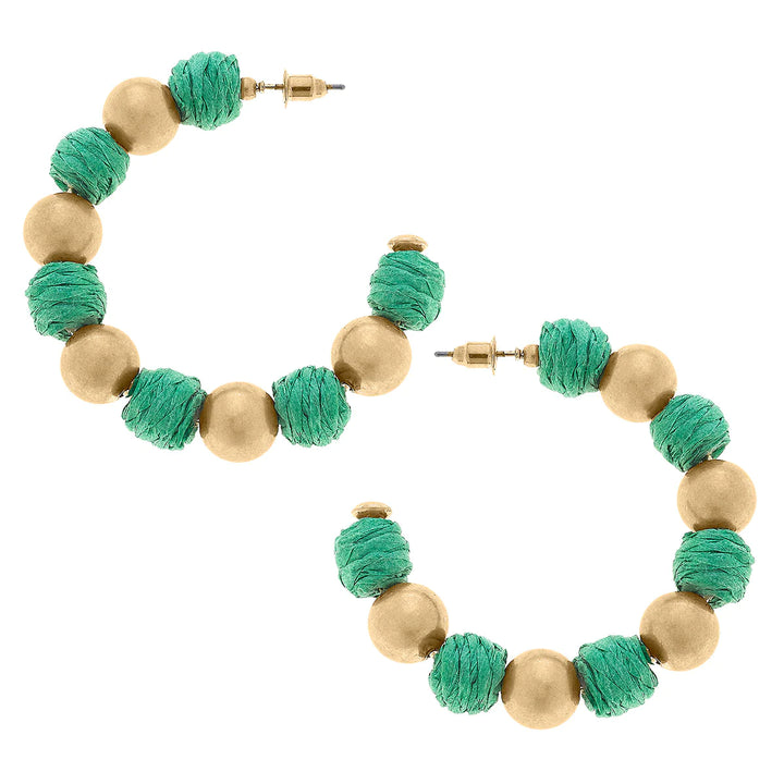 Demi Raffia & Ball Bead Hoop Earrings