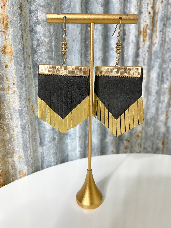 Black Leather Fringe Earrings