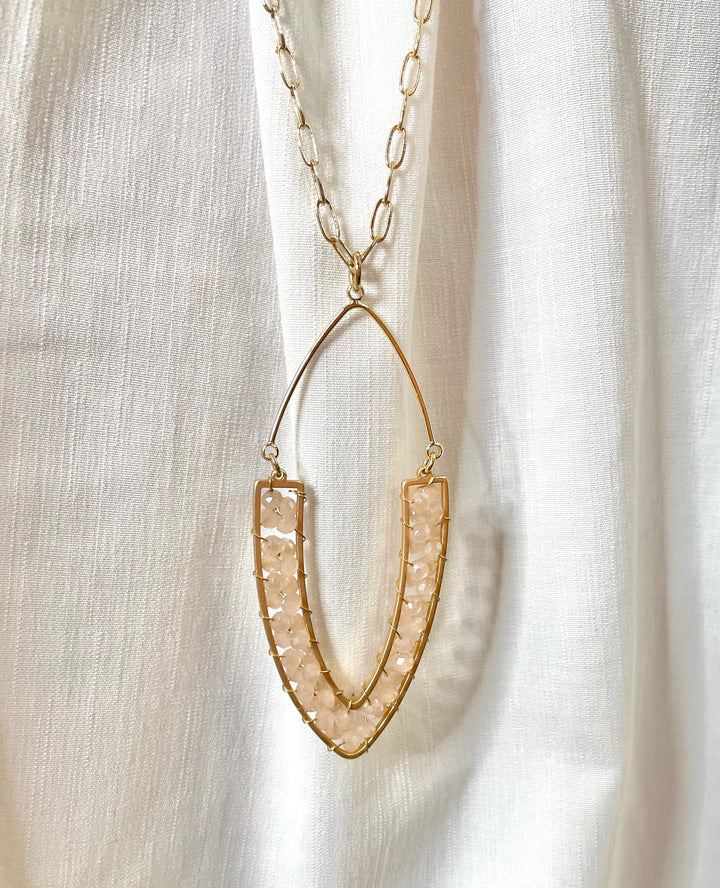 Light Pink Beaded V Necklace
