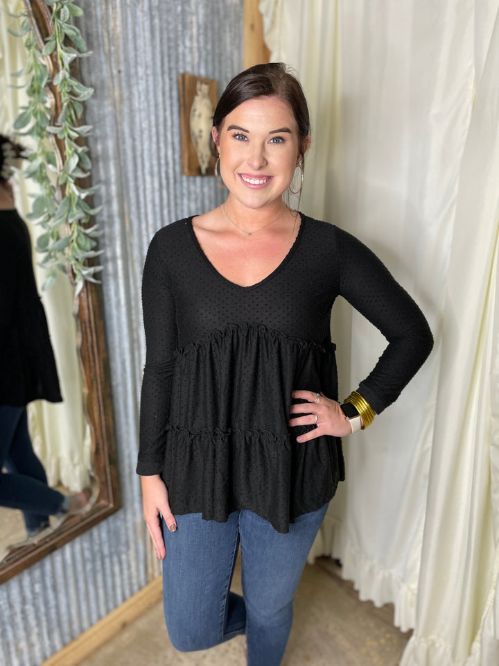 Black Dotted Long Sleeve Top