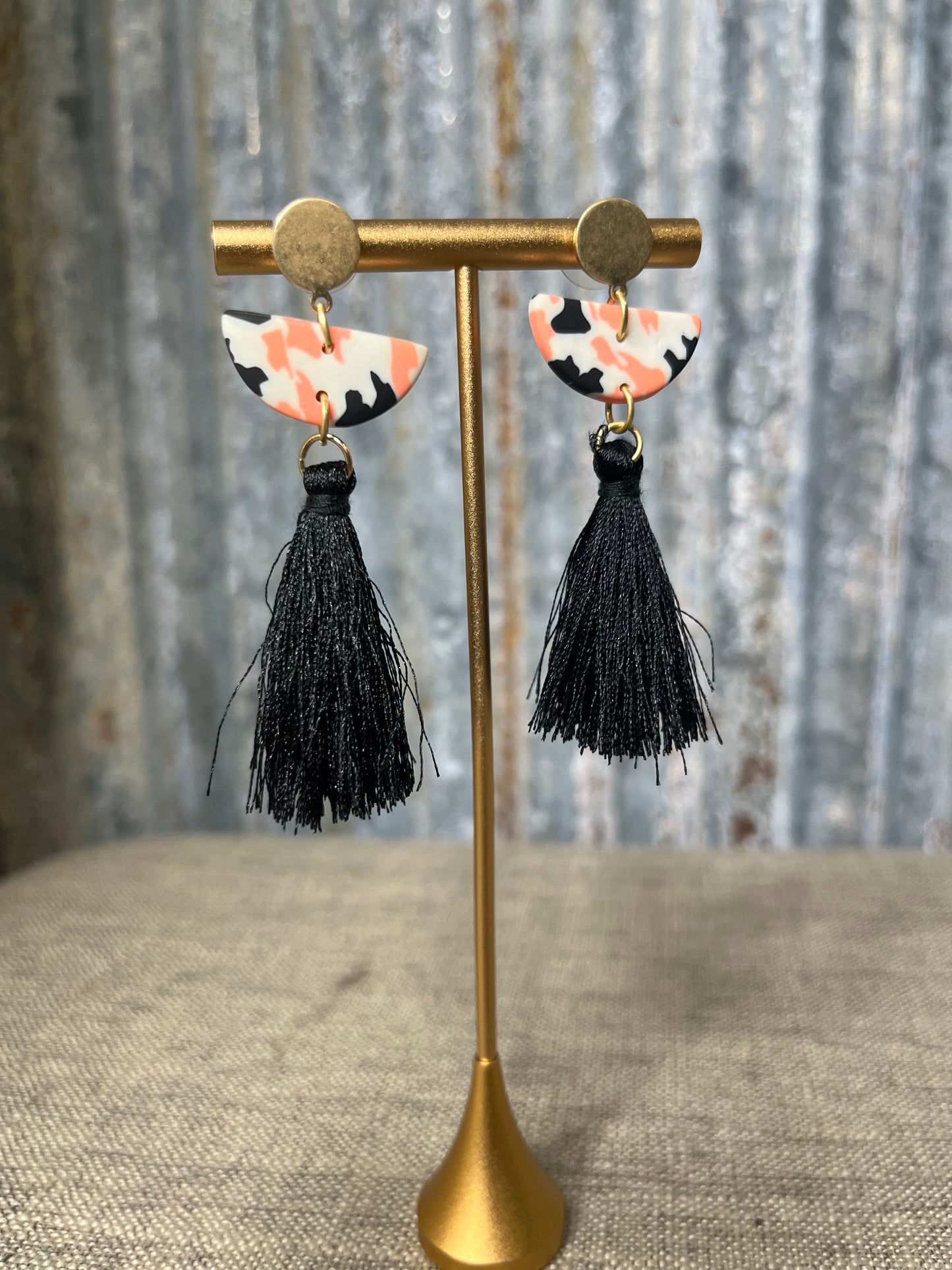 Peach & Black Tassel Earrings