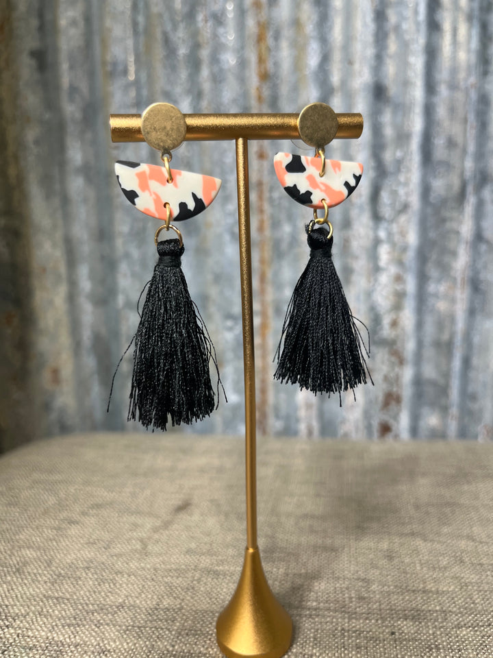 Peach & Black Tassel Earrings