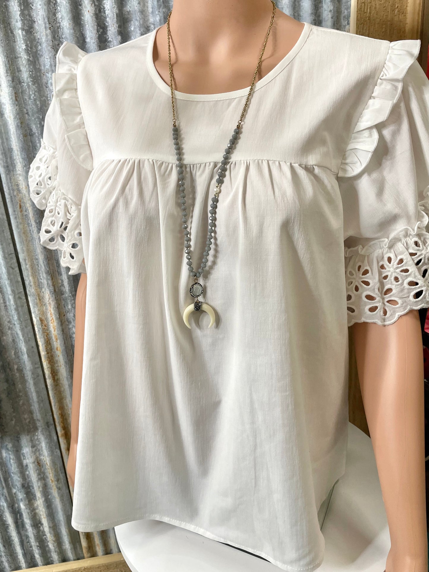 Grey Beaded Horn Necklace