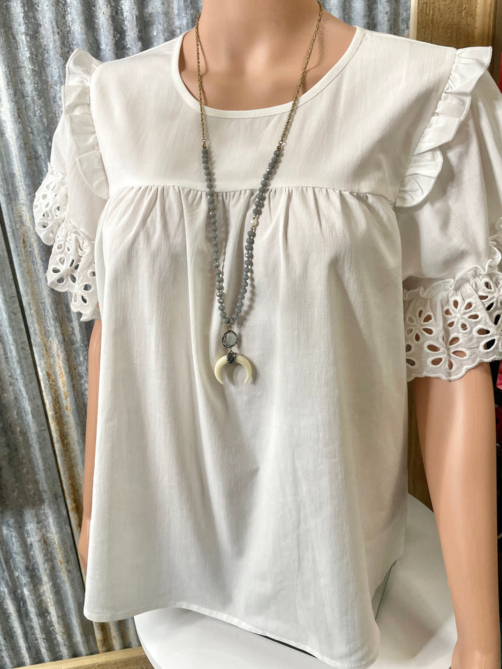 Grey Beaded Horn Necklace