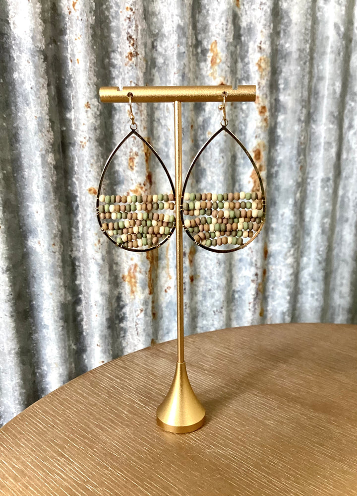 Wooden Beaded Teardrop Earrings