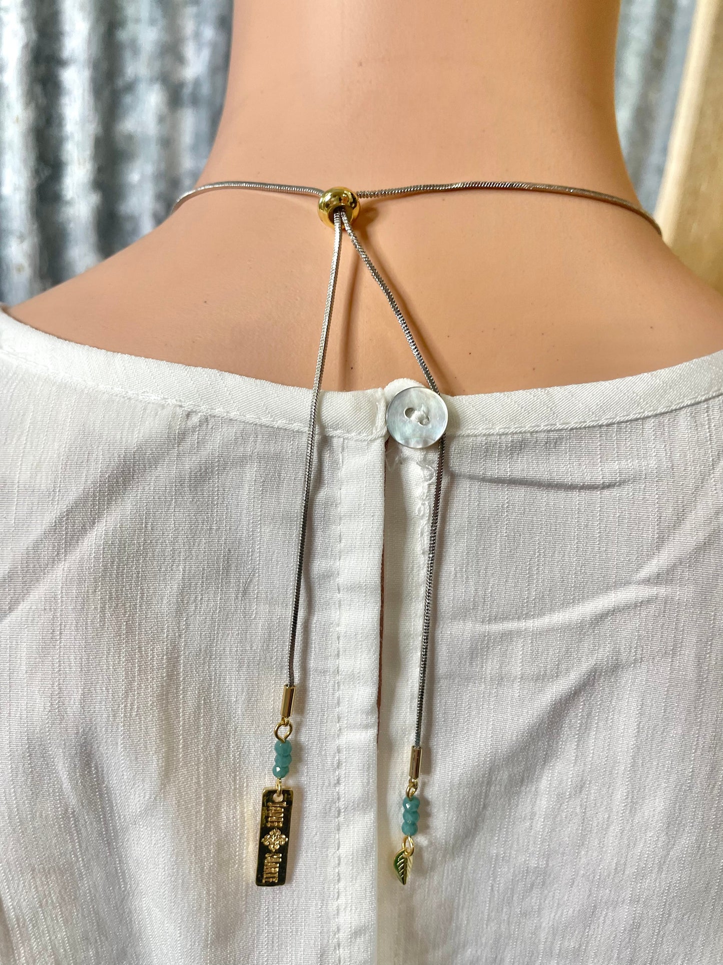 Blue Beaded Necklace with Adjustable Ties