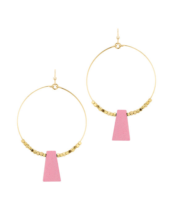 Metal Circle With Wood Earring