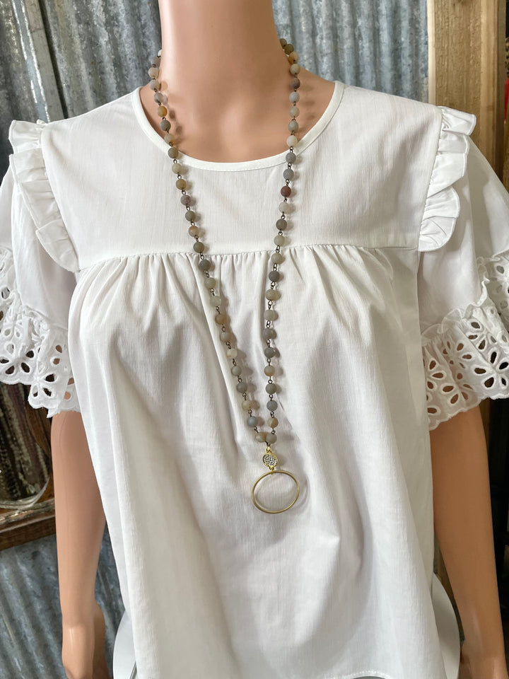 Beaded Necklace with Diamond Circle