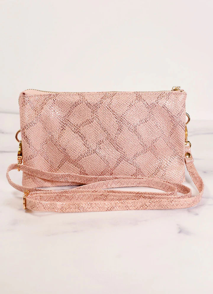 Pink Metallic Snake Crossbody