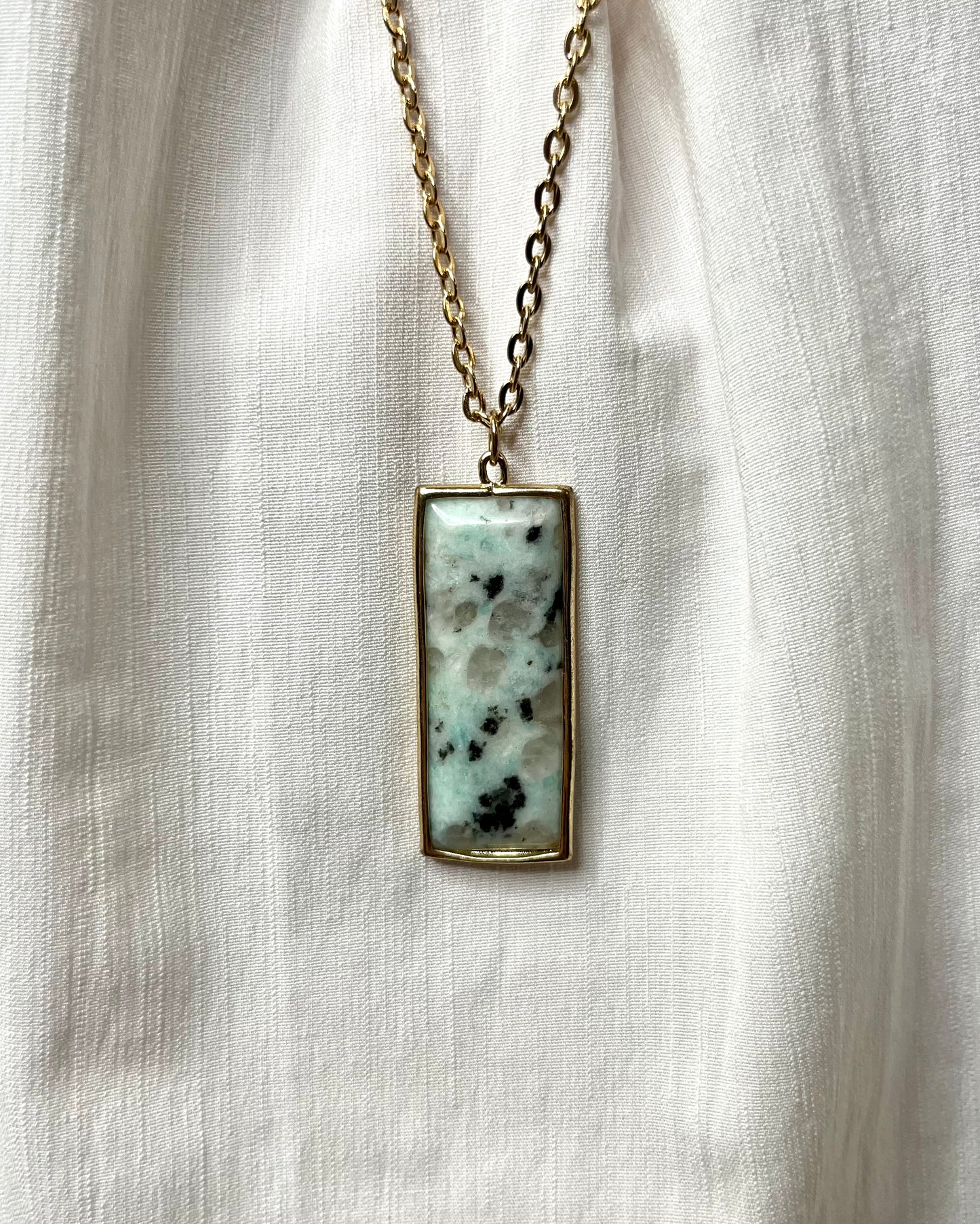 Blue Speckled Rectangle Necklace