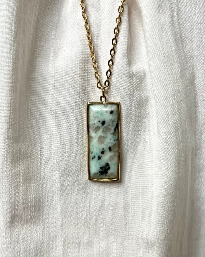 Blue Speckled Rectangle Necklace