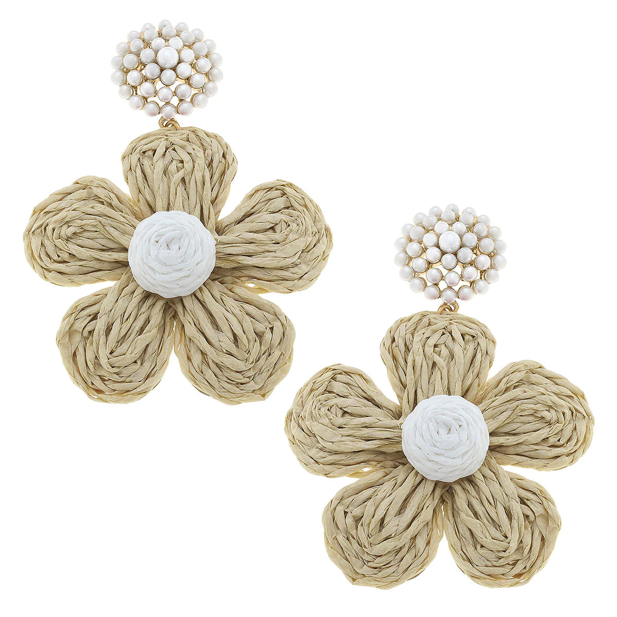 Claire Raffia Flower Pearl Drop Earrings