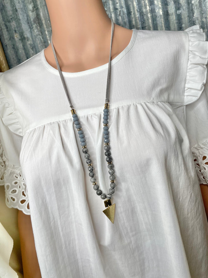 Grey Half Beaded Adjustable Necklace