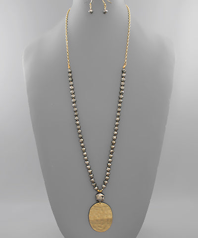 Hammered Oval & Bead Necklace