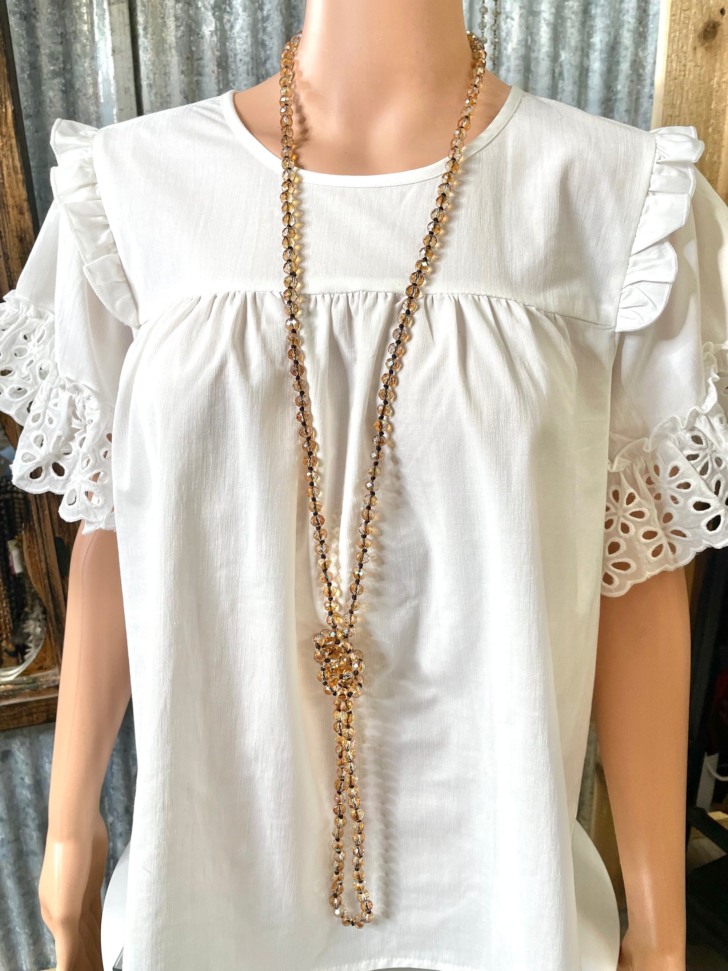 Sparkly Clear Bronze Beaded Wrap Necklace