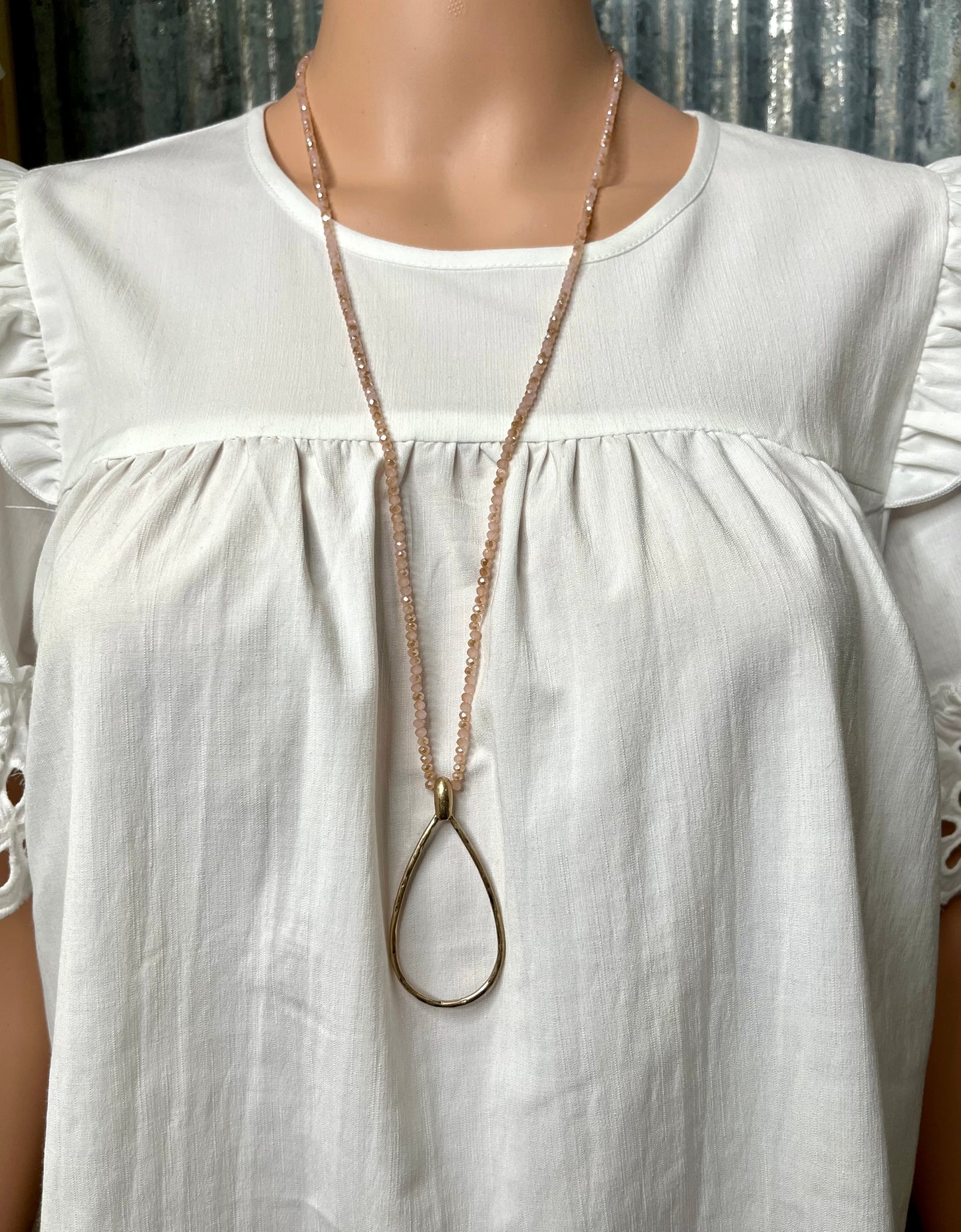 Pink Teardrop Beaded Necklace
