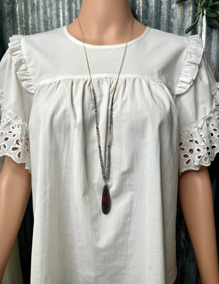 Grey Bead with Red Stone Necklace