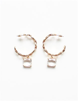 Gold Hoop with Clear Crystal Drop Earrings