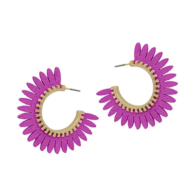 Wood Flower Hoop 1.5" Earring