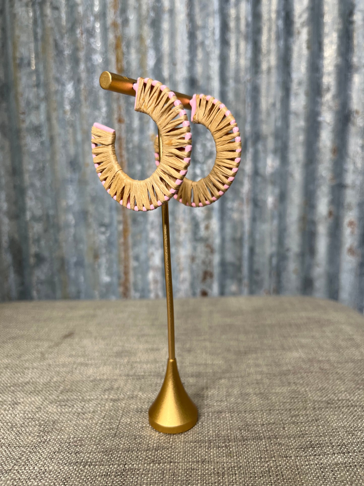 Pink Bamboo Hoop Earrings