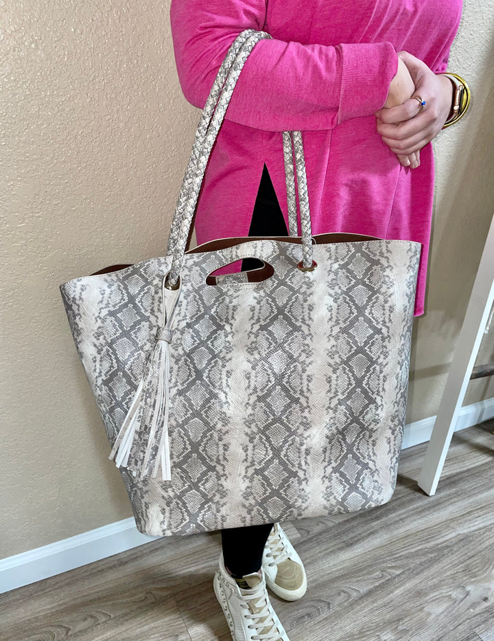 Grey Snake Tote Purse