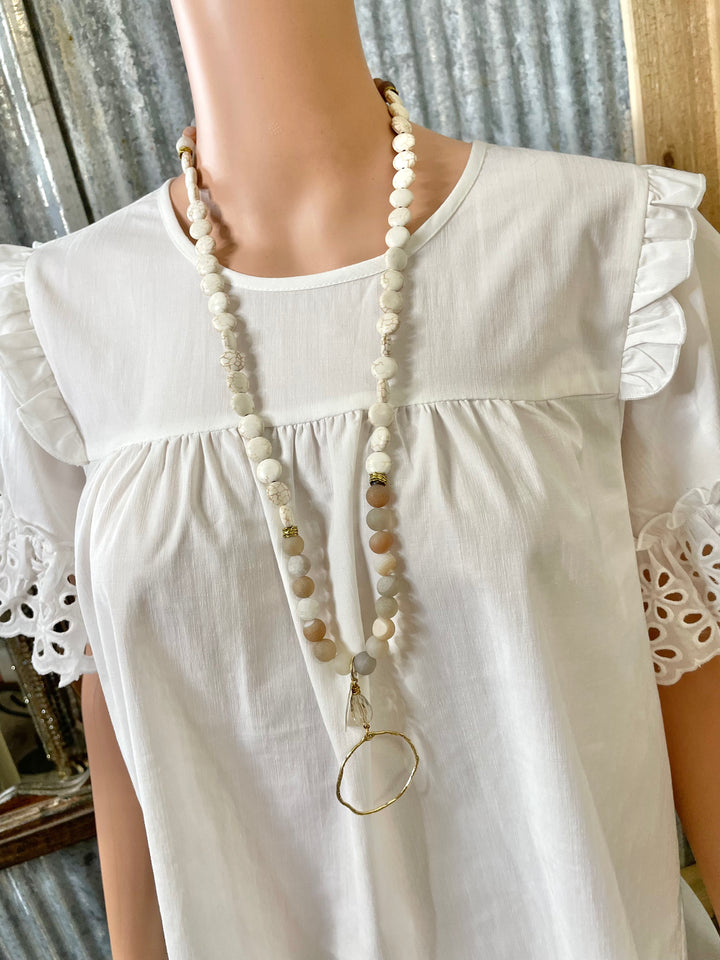 Beaded Necklace with Circle Pendant