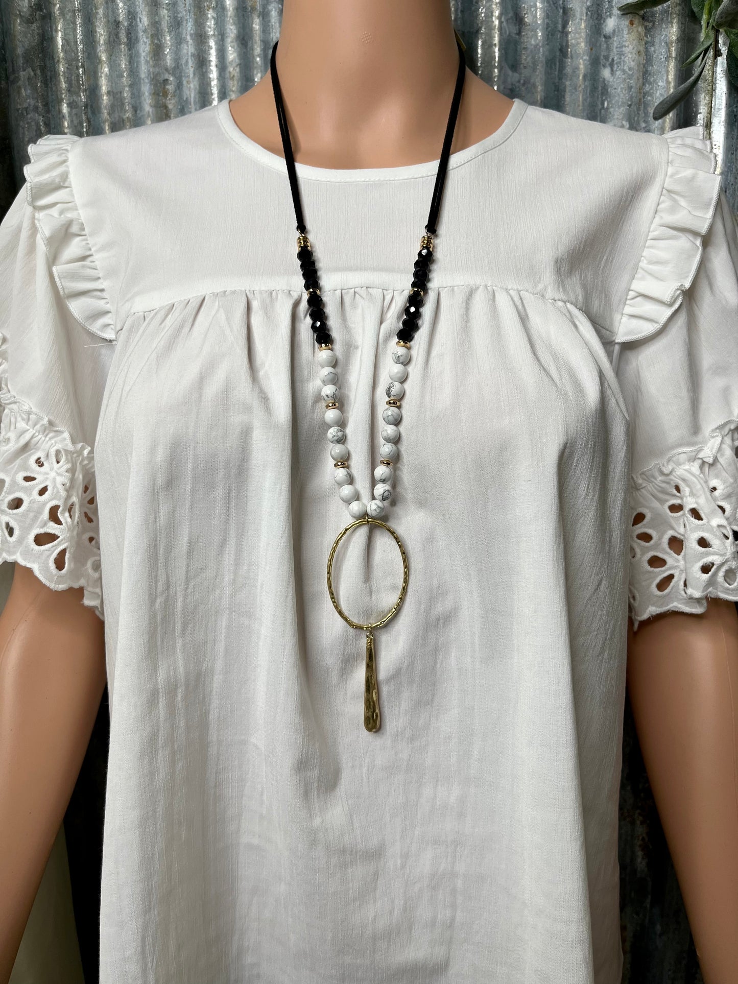 Black & Marble Beaded Necklace