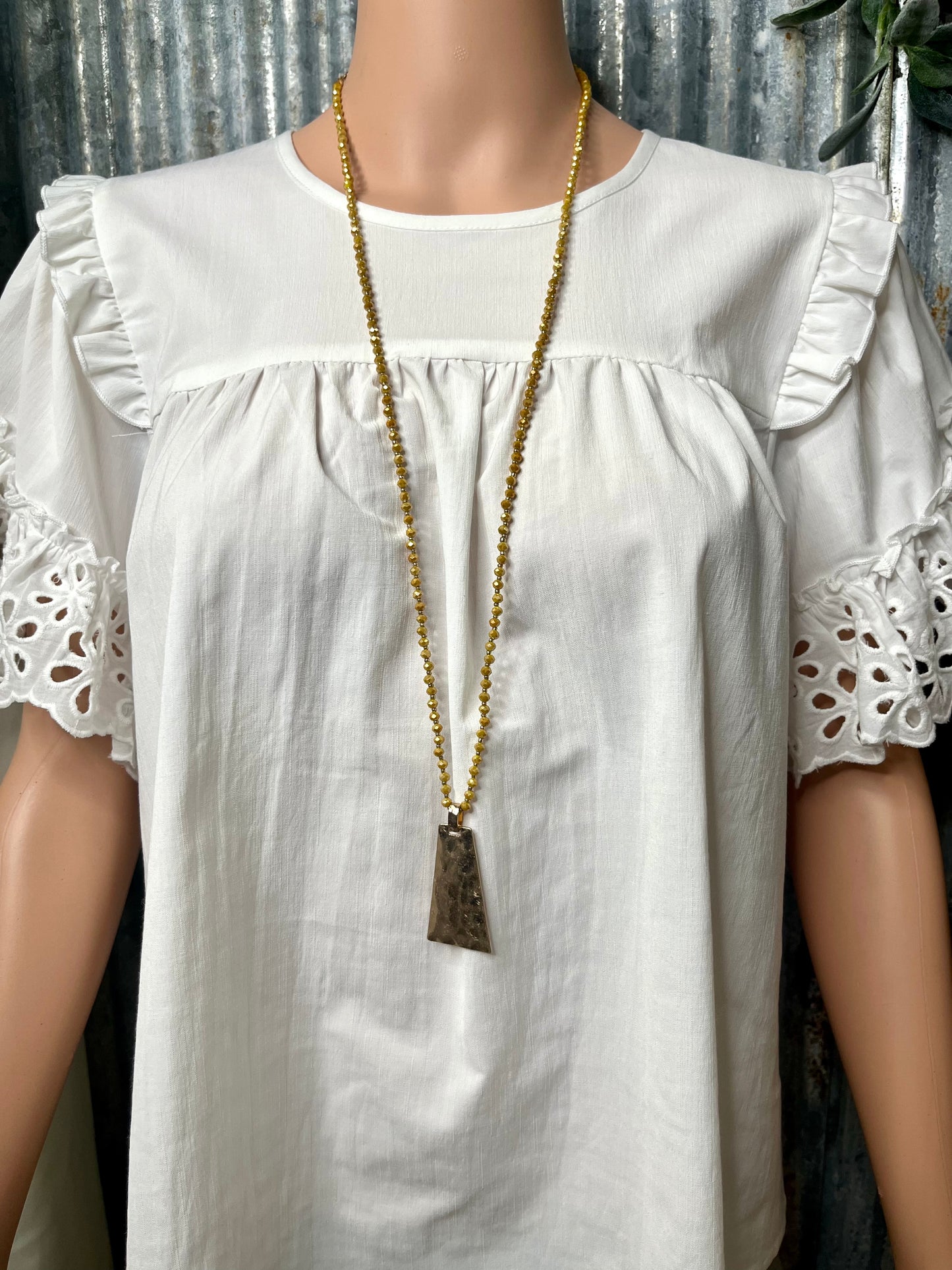 Mustard Beaded Necklace with Pendant