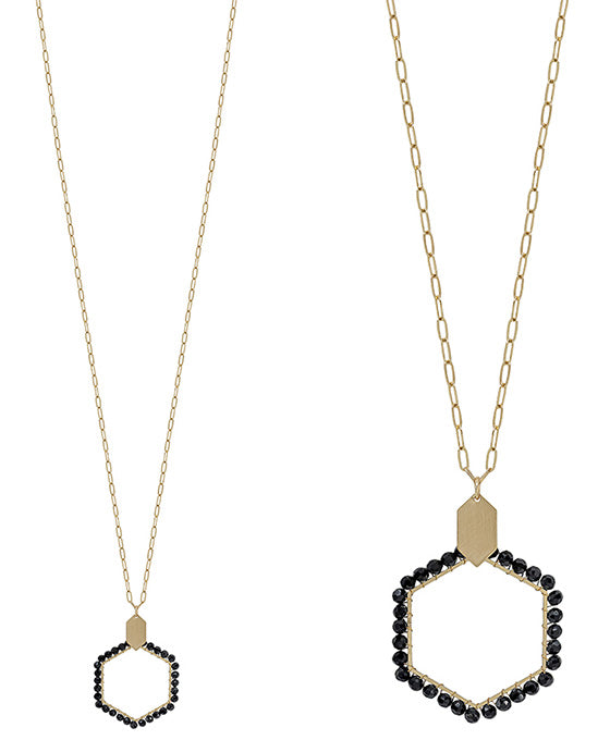 Hexagon Glass Wired Pendant Long Necklace