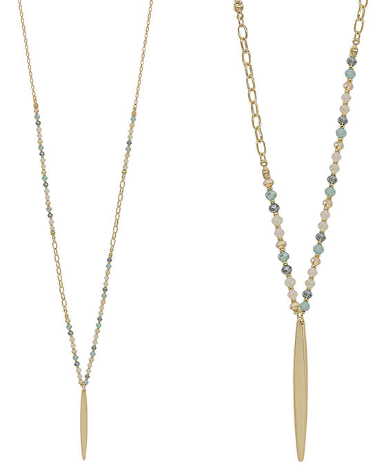 Glass Bead w/ Bar Metal Pendant Necklace