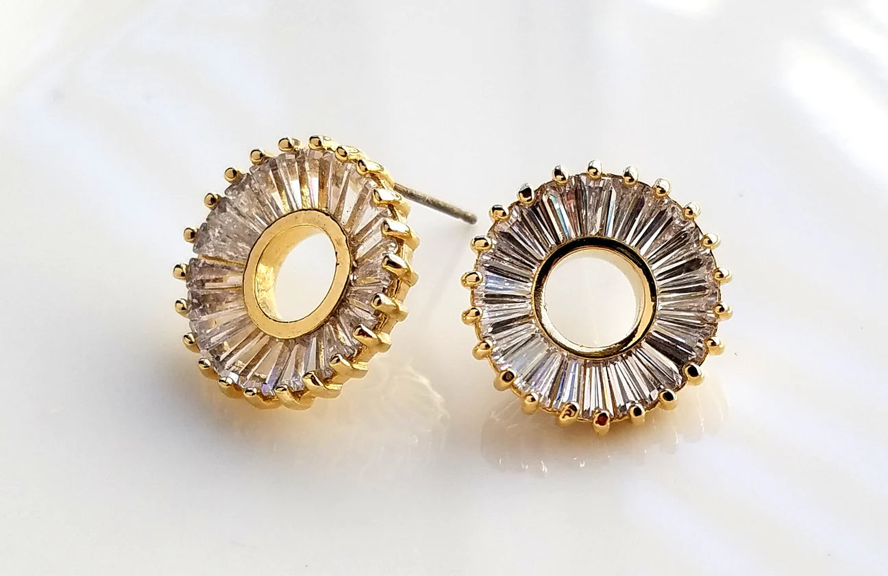 Gold Diamond Halo Earrings